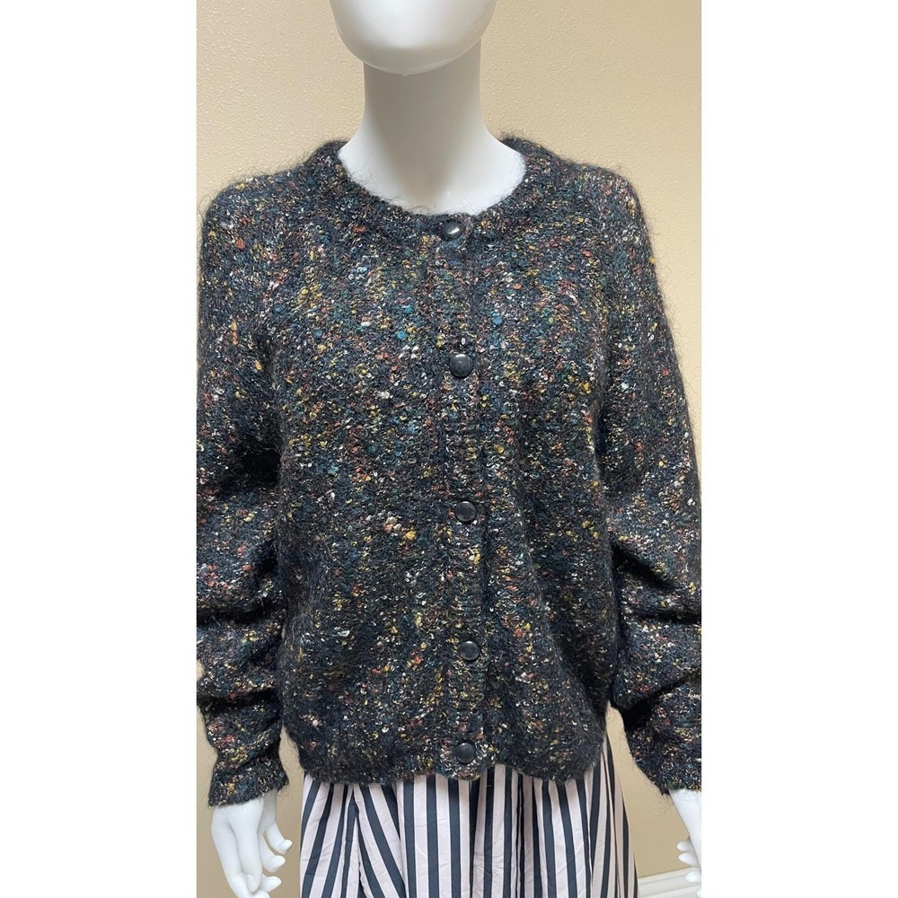 Vintage Paul Et Duffier Mohair Blend Confetti Knit Cardigan Womens Cottagecore
